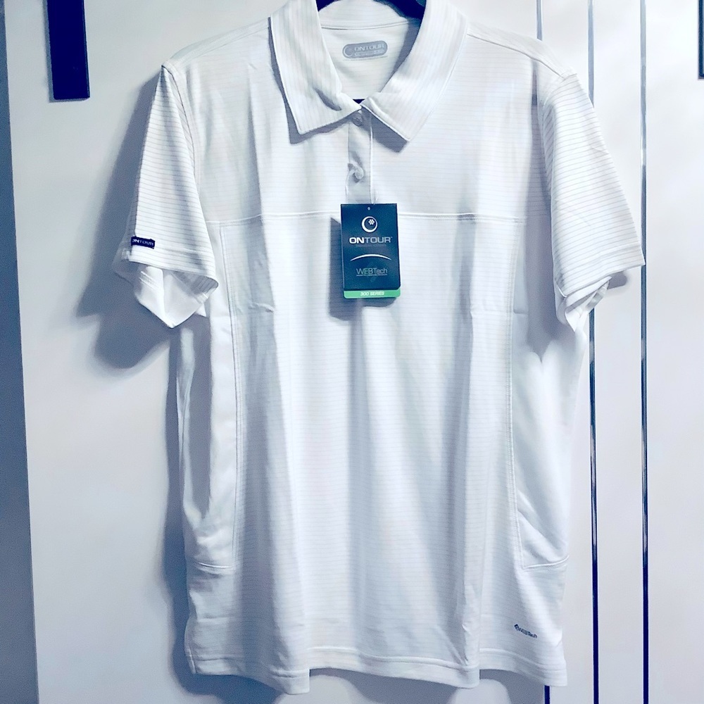 Plus Size 2X ON TOUR White/Silver Stripe Golf Polo 🌟Host Pick 🌟